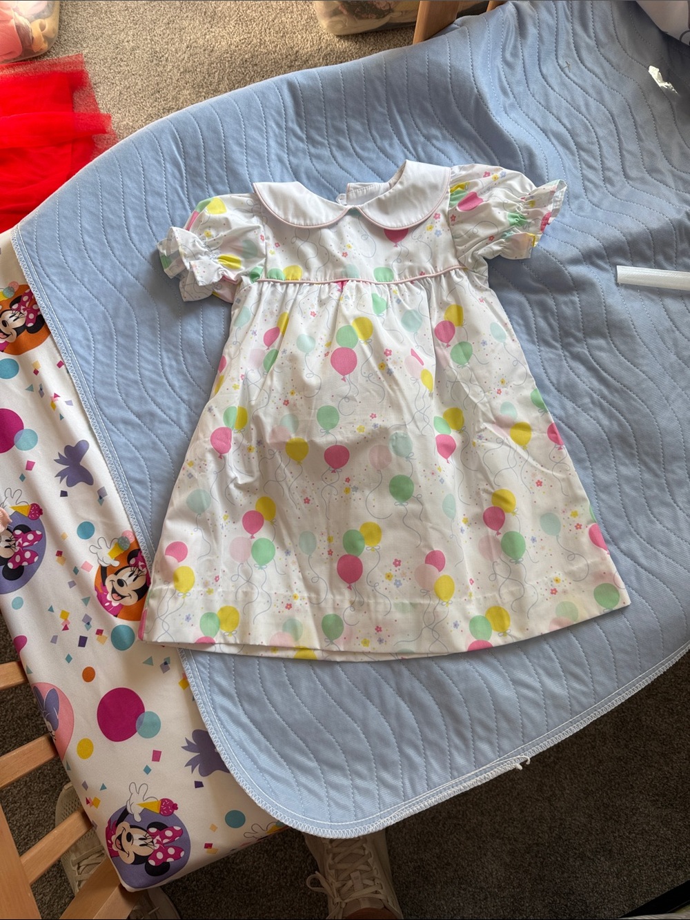 White Balloon-Print Peter Pan Collar Dress for Kids